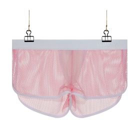 Nylon Men's Large Mesh Low Waist Sports Pants Japanese Sexy Transparent Cutout Boxers (Option: Pink-S)