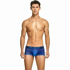 Underwear Low Waist Sexy U Convex Men's Boxers Fashion Printed Boxer Briefs (Option: Blue-M)