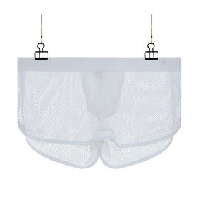 Nylon Men's Large Mesh Low Waist Sports Pants Japanese Sexy Transparent Cutout Boxers (Option: White-S)
