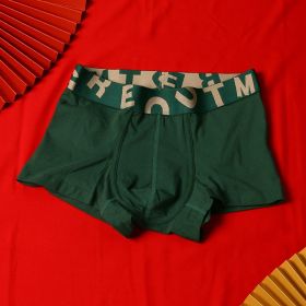 Men's Purified Cotton Underwear Festive Bright Red Mid-rise Boxers (Option: Green-L)