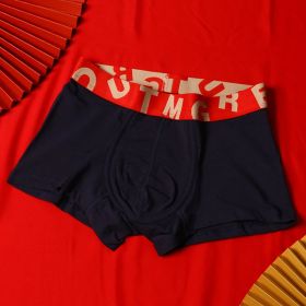 Men's Purified Cotton Underwear Festive Bright Red Mid-rise Boxers (Option: Navy Blue-XL)