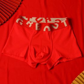 Men's Purified Cotton Underwear Festive Bright Red Mid-rise Boxers (Option: Red-XL)