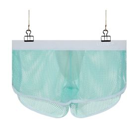 Nylon Men's Large Mesh Low Waist Sports Pants Japanese Sexy Transparent Cutout Boxers (Option: Sky Blue-XL)