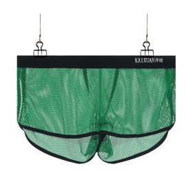 Nylon Men's Large Mesh Low Waist Sports Pants Japanese Sexy Transparent Cutout Boxers (Option: Green-L)